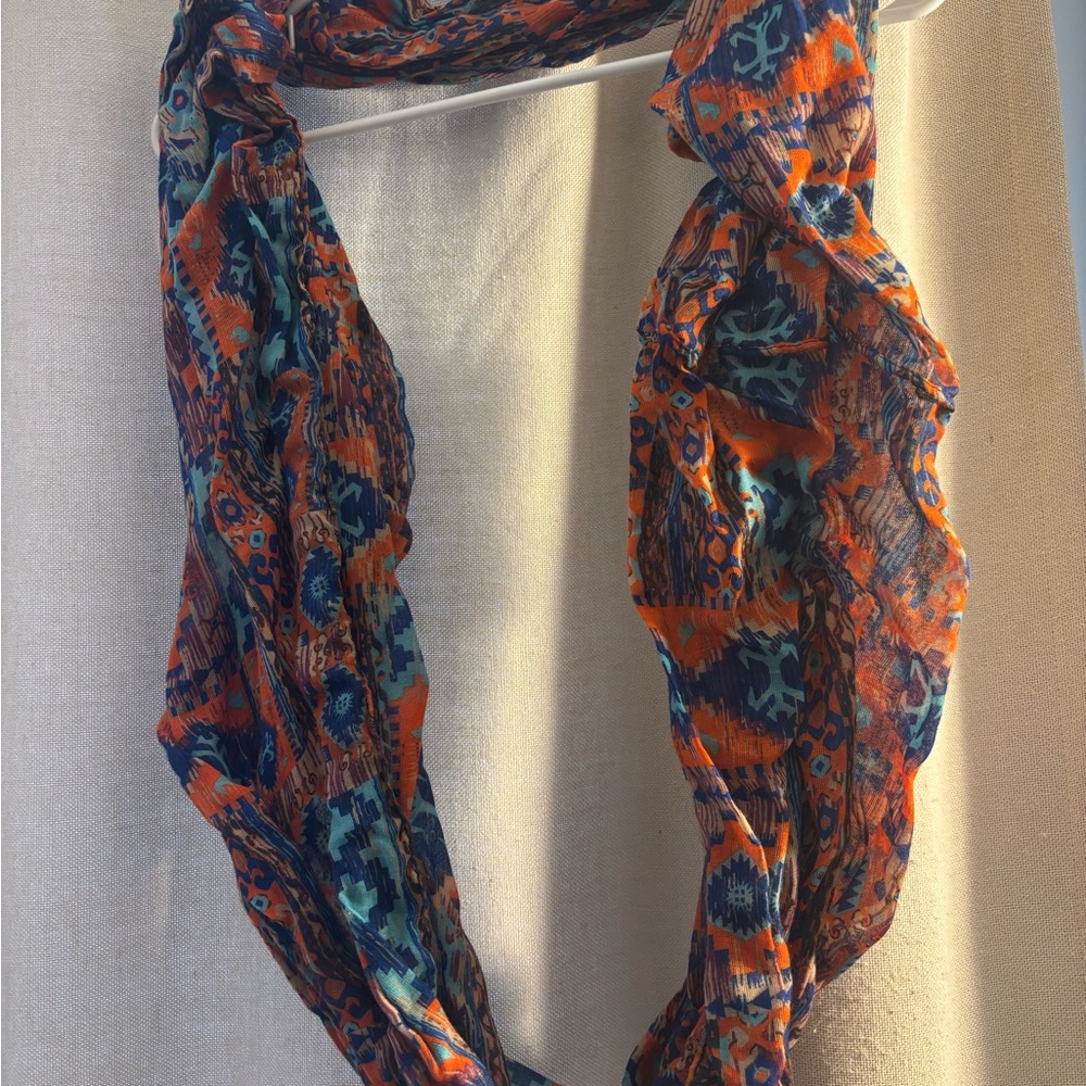 Vibrant Orange and Blue Patterned Scarf